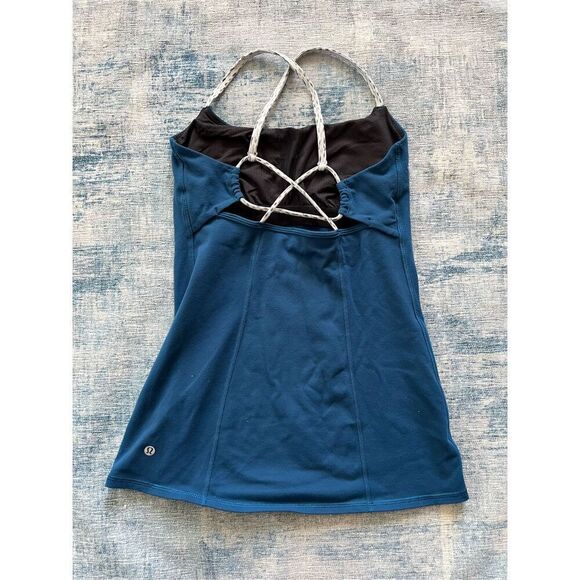 Lululemon Poseidon Blue / Dottie Dash White Black Dancing Warrior Tank Size 6 - Picture 7 of 8